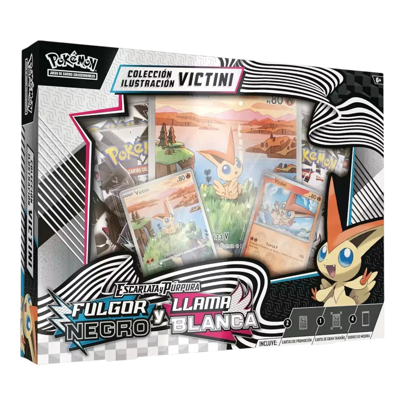 Pokemón Coleccion Ilustracion Victini Fulgor Negro y Llama Blanca Box