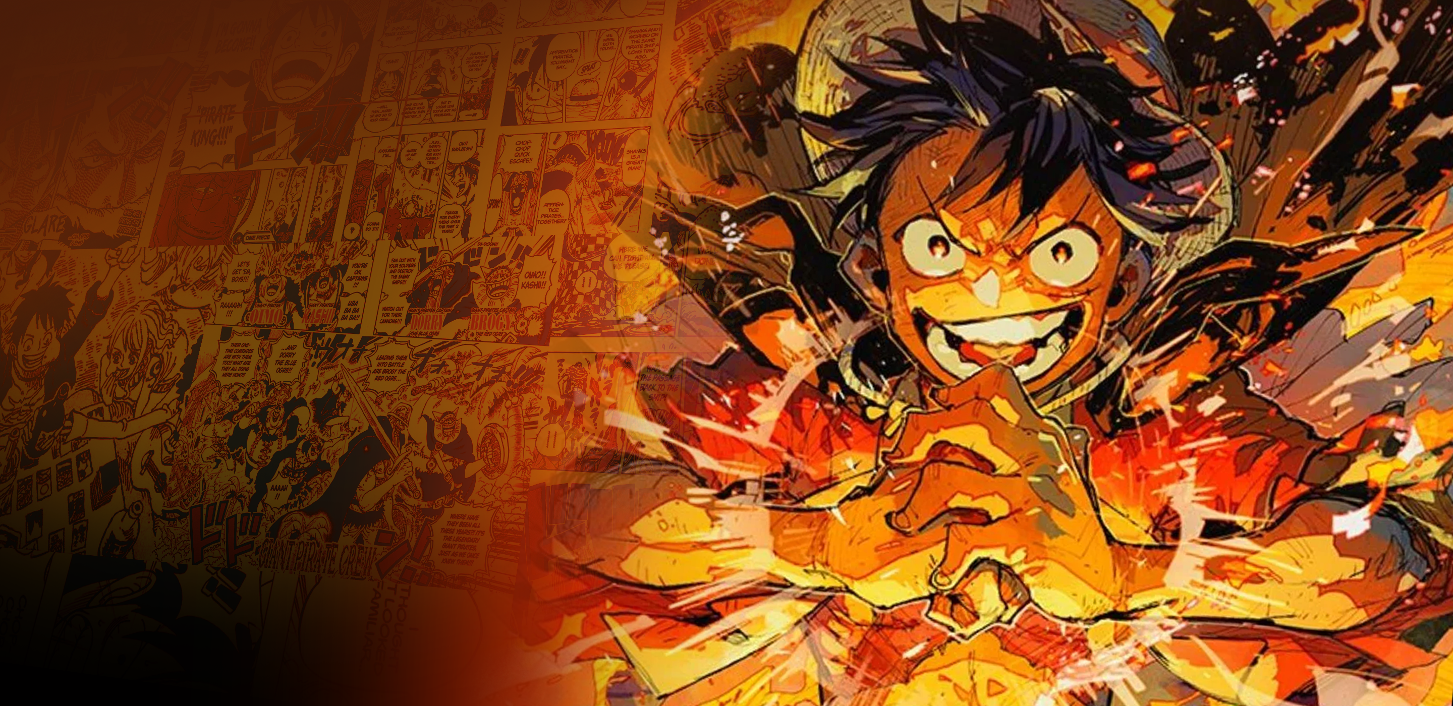 Animated character with fiery effects and a detailed background