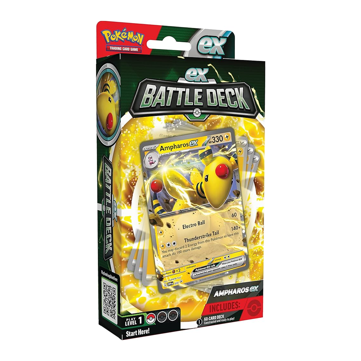 Pokémon trading card game Battle Deck packaging with Ampharos ex on a white background