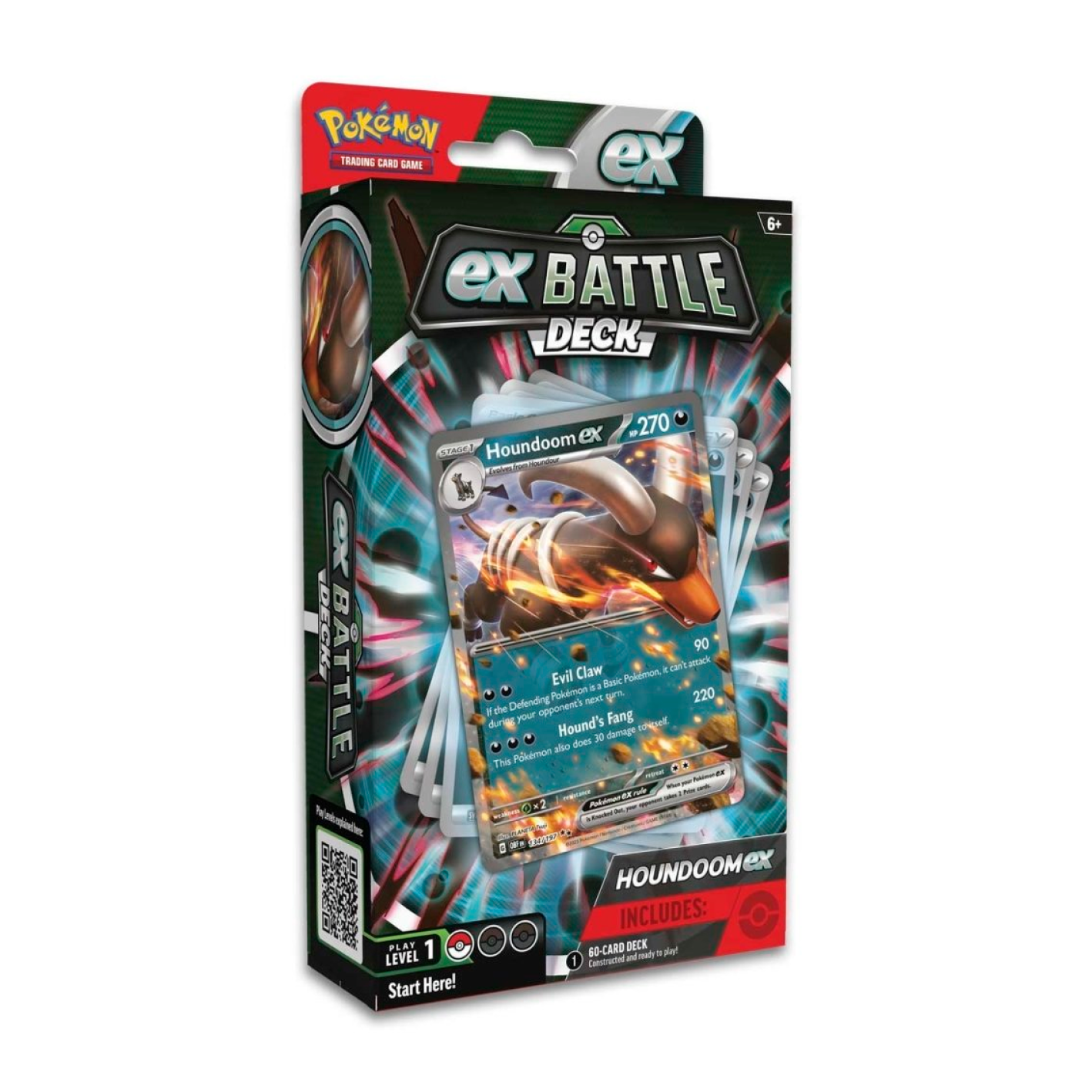 Pokémon trading card game ex Battle Deck packaging with Houndoom EX card on a white background