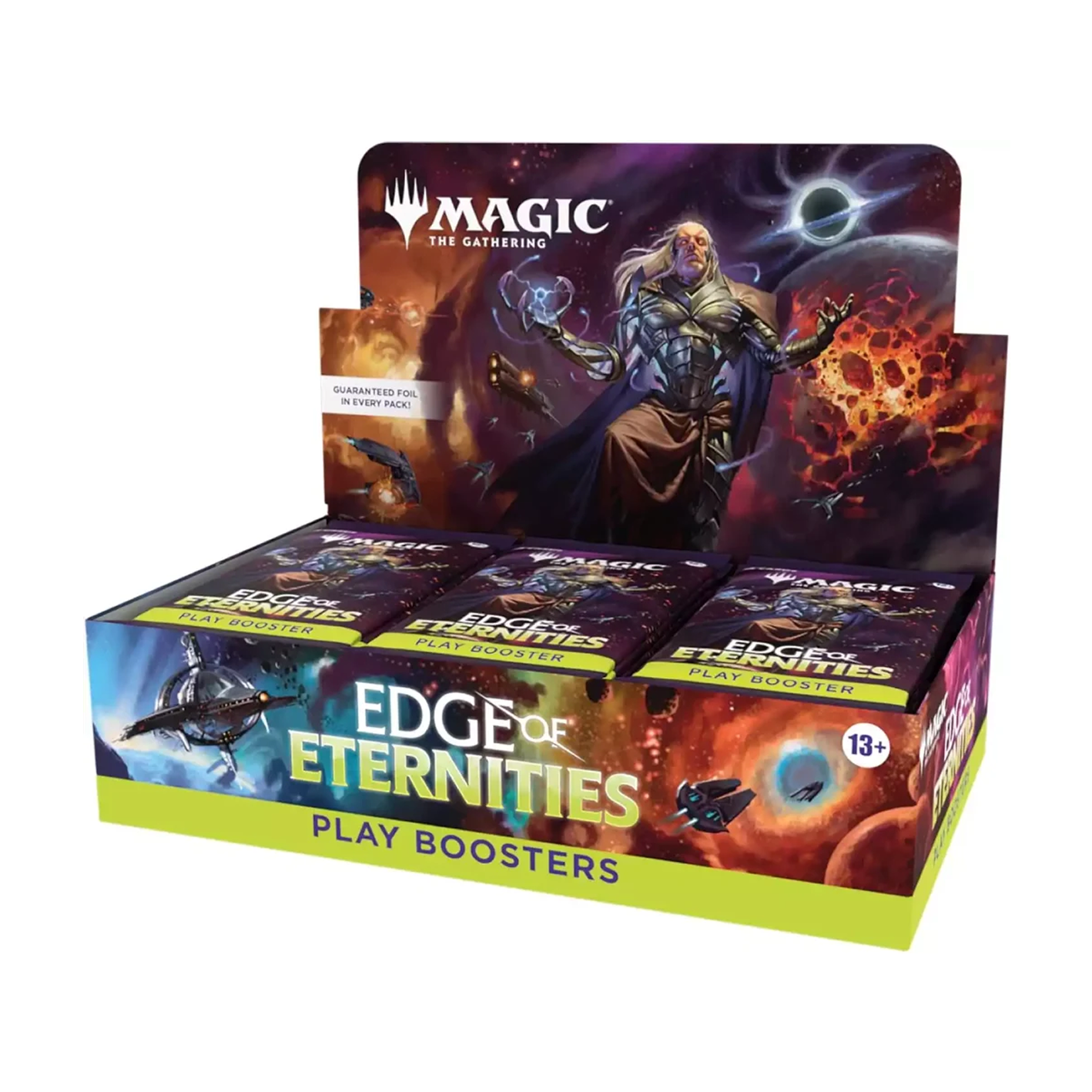 Box of 'Magic: The Gathering' Edge of Eternities play boosters with character artwork on a white background.