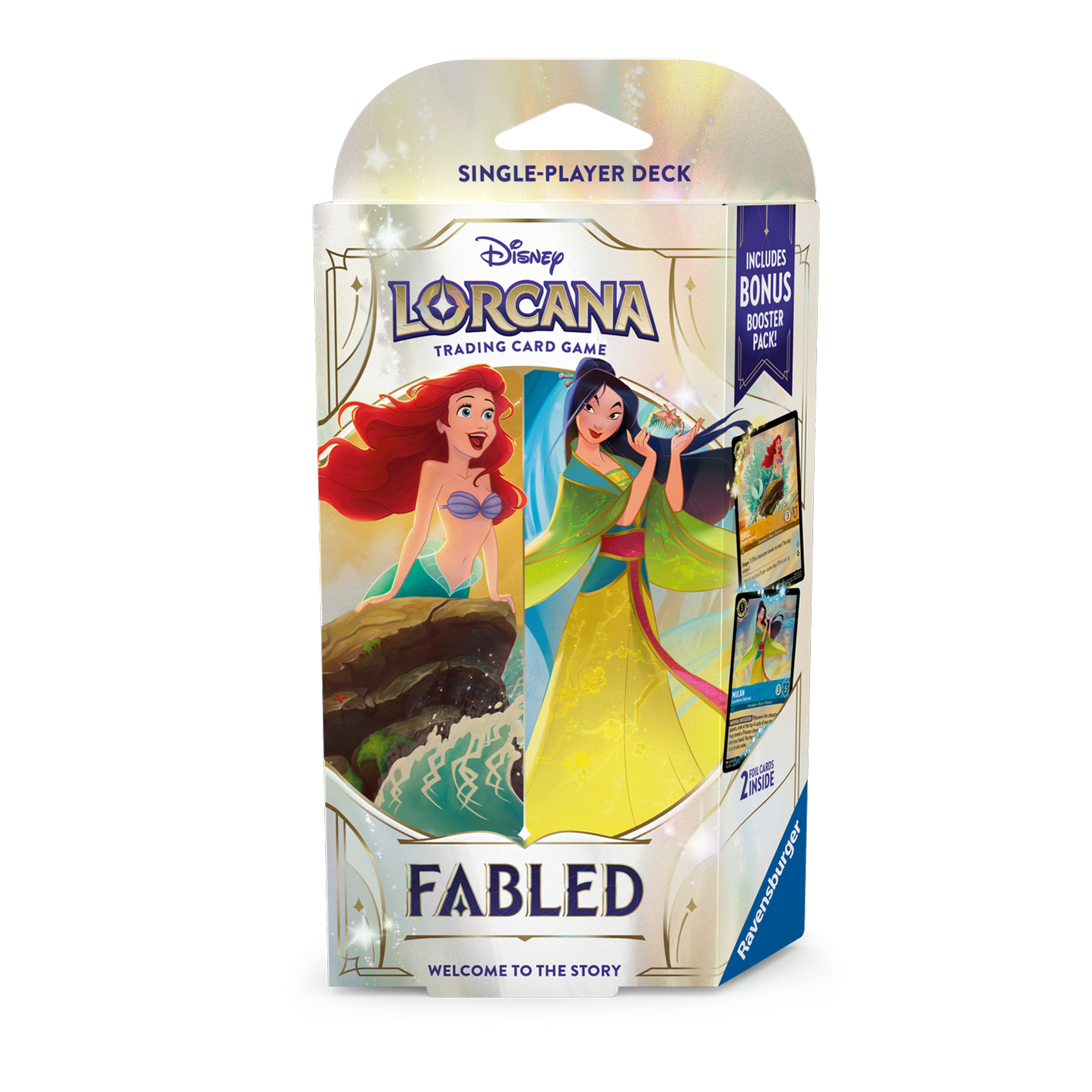 Disney Lorcana trading card game packaging with characters on a white background