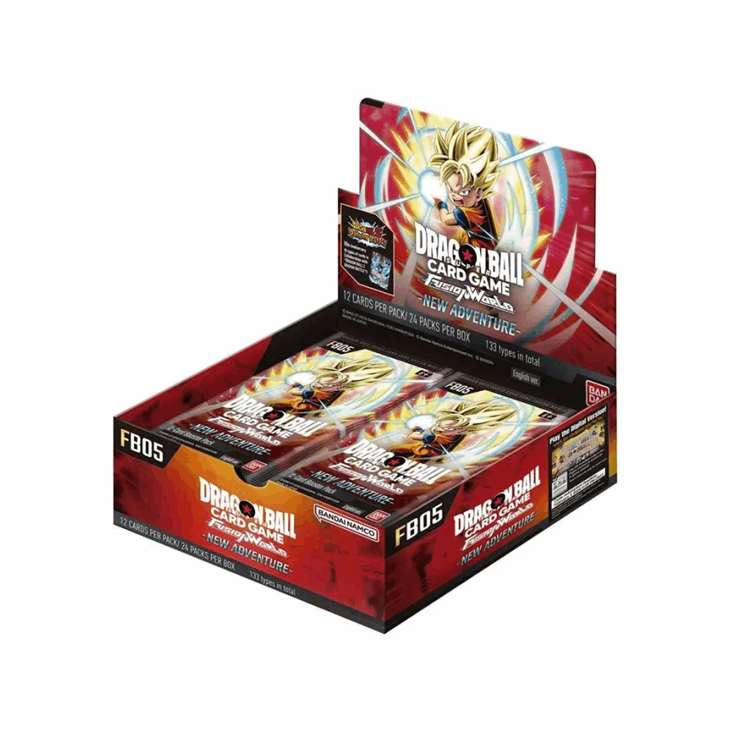 Box of Dragon Ball card game packs on a white background