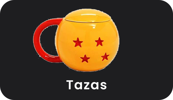 Yellow mug with red stars on a black background, featuring the brand 'Tazas'.