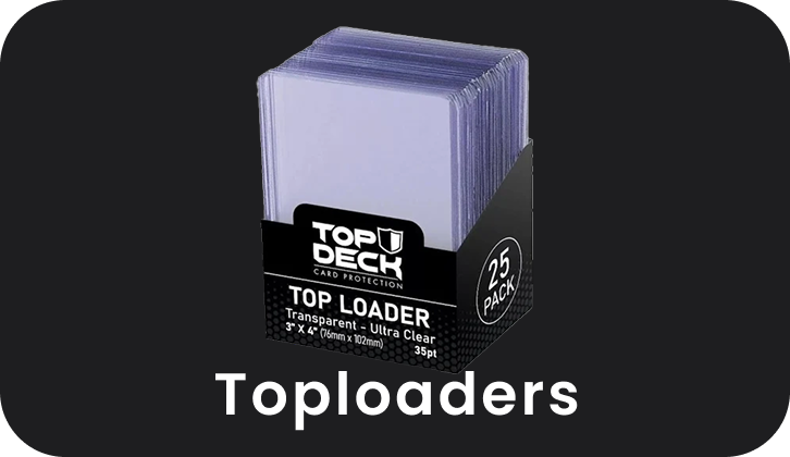 Toploader packaging with 'Top Deck' branding on a black background