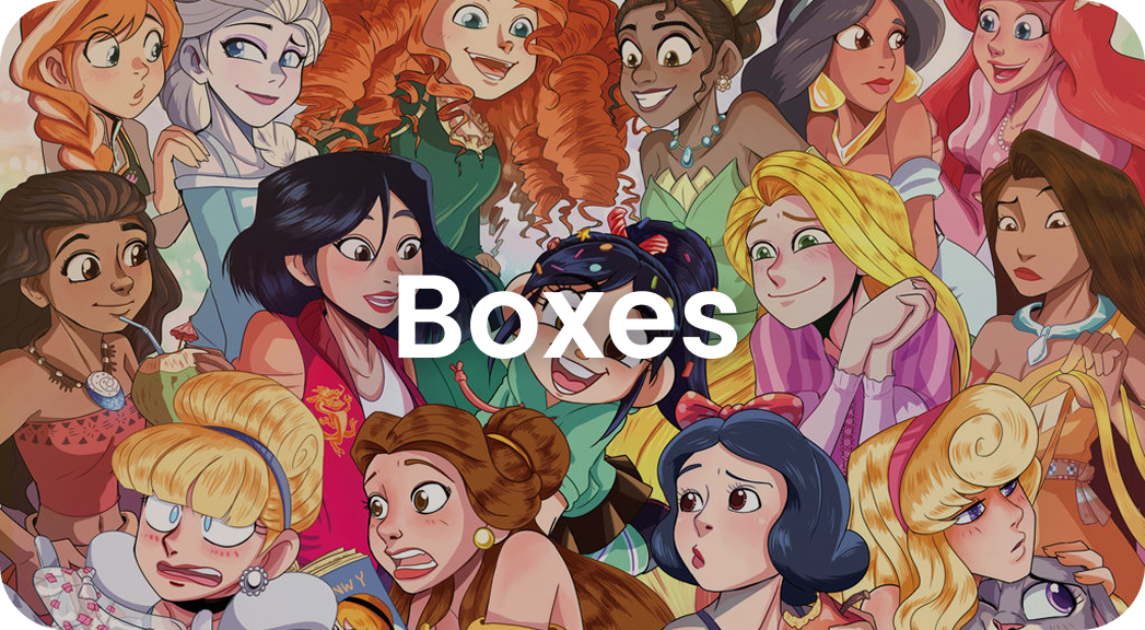 Cartoon characters with the word 'Boxes' overlaid