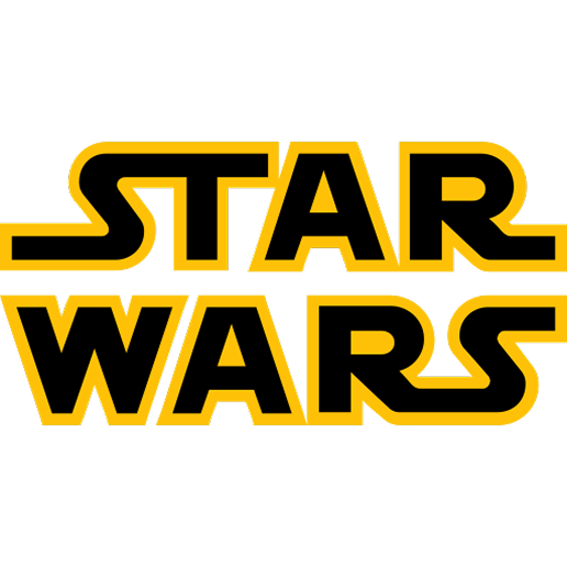 Star Wars logo with black text on a yellow background